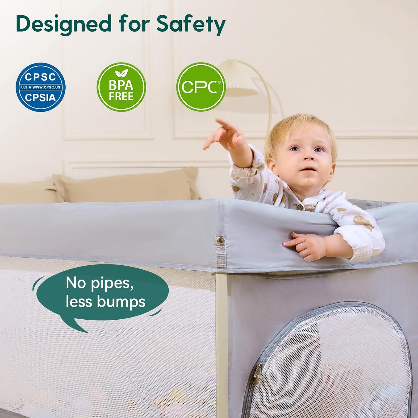 Babelio Foldable Baby Playpen 46" × 46", Portable Playard for Babies and Toddlers, Parents' Picks Awards Winner, No Assembly Required, Indoor & Outdoor Kids Safety Play Pen Area, Travel Fence, Grey