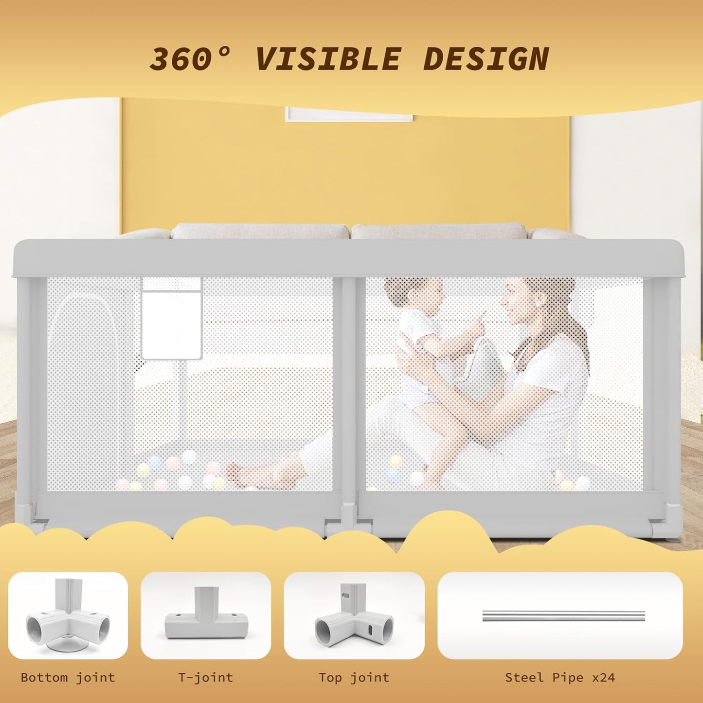 Baby Playpen with Mat 50x50 Inch, Play Pen for Babies and Toddlers with Gate, Baby Fence Sturdy Safety Playpen, Indoor & Outdoor Kids Activity Center