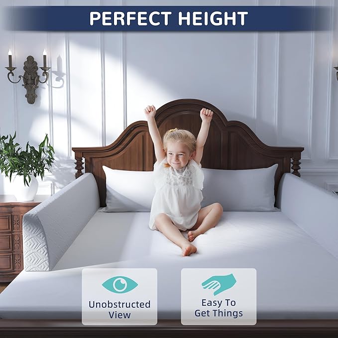 FigTime Bed Bumper for Toddlers, Foam Bed Rail for Toddlers, Toddler Bed Rail Bumper, Soft Safety Bed Guard Rail for Kids, Bed Side Rail for Twin, Full, Queen & King Beds (Grey, 59", 3-Bracket)