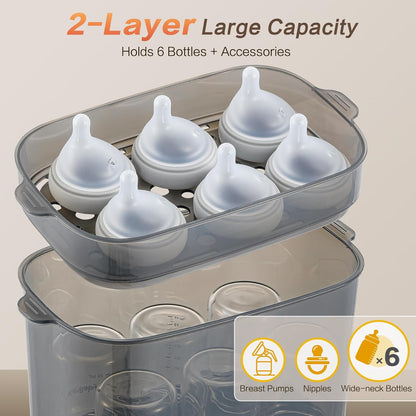 AMZBABYCHEF 4-in-1 Baby Bottle Steamer and Dryer, Electric Steamer with Fast Drying, Universal Fit for All Bottles, LED Touch Screen & Auto Shut-Off Protection (Grey)