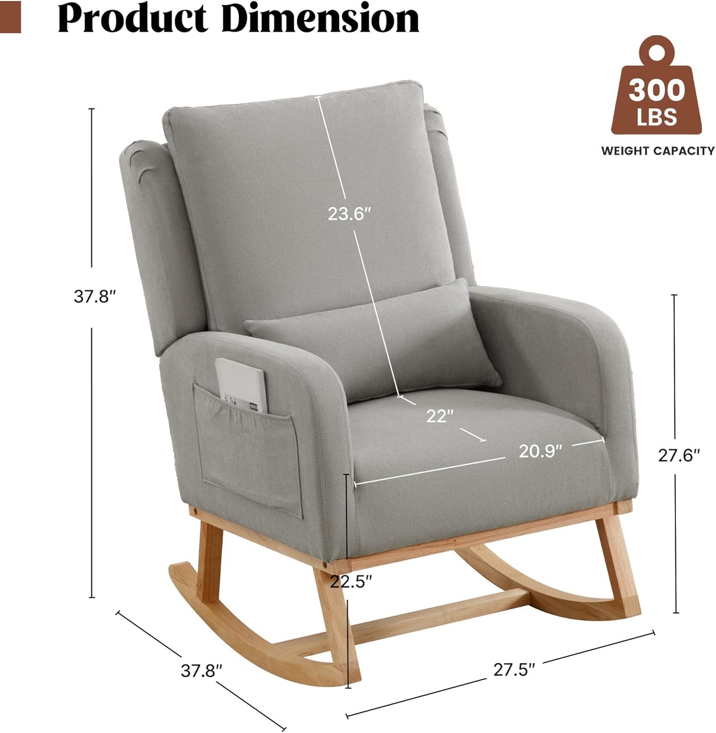 HCHAIRH Rocking Chair Nursery, Sherpa Nursing Rocking Chairs, Upholstered Nursery Glider Rocker for Mom Nursery Morden Accent Rocking Chair Pillow for Living Room,Bedroom,Teddy Light Grey
