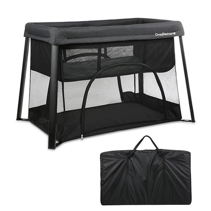 Pack and Play with Bassinet & Mattress, Lightweight Portable Baby Bed, Foldable Travel Bassinet Playard with Storage Bag, Easy Setup Playpen for Babies & Toddlers (Black)