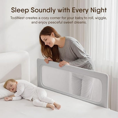 Folding Bed Rail for Toddlers, Baby Bed Rail Guard with Reinforced Anchor Safety System, Toddler Bed Rails for King Size Beds, Twin, Full, Queen (Grey, 59" L x 21.6" H)
