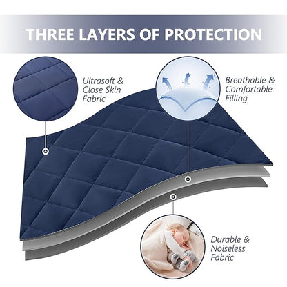TILLYOU Pack and Play Sheets for Toddler Mattress, Mini Crib Sheets Fitted Up to 3" Deep, Breathable and Soft fit 39"x27", Navy