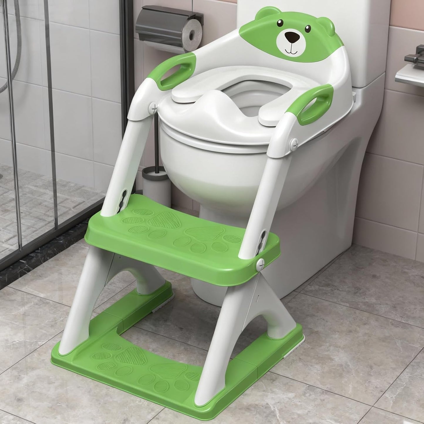 Potty Training Seat, SKYROKU Upgrade Toddler Toilet Seat for Kids Boys Girls, 2 in 1 Potty Training Toilet, Splash Guard Anti-Slip Pad Step Stool,New Sector-Shape Stabilized Base (8899+Grey)