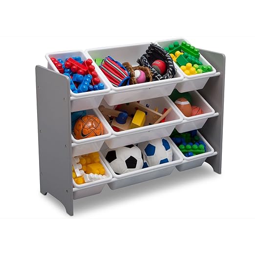 Delta Children MySize 9 Bin Plastic Toy Organizer - Greenguard Gold Certified, Grey & MySize Deluxe Toy Box - Greenguard Gold Certified, Grey