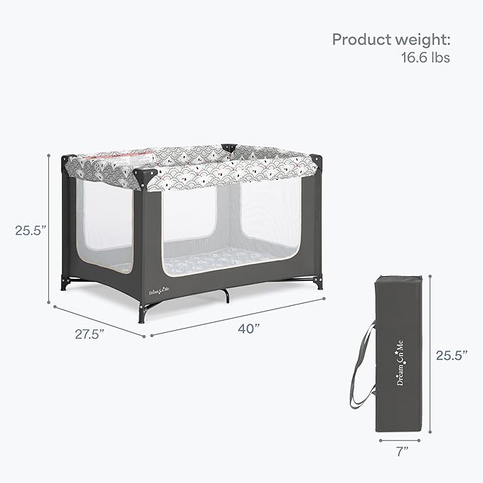 Dream On Me Zodiak Baby Playard, Breathable Mesh Sides, Soft Comfortable Mattress, Quick & Easy to Fold with Travel Carry Bag, Compact Space Saving Design - Gray