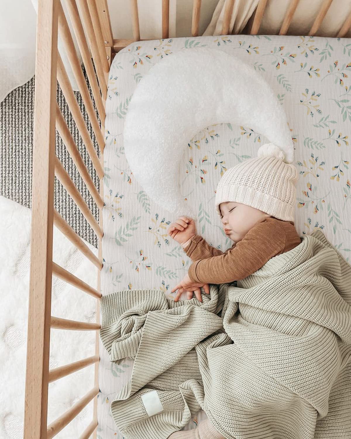 Blissful Diary Muslin Bassinet Sheets for Baby Girls Boys, Boho Soft Cotton Fitted for Oval Hourglass Rectangle Mattress, 2 Pack(Sunshine&Brown)