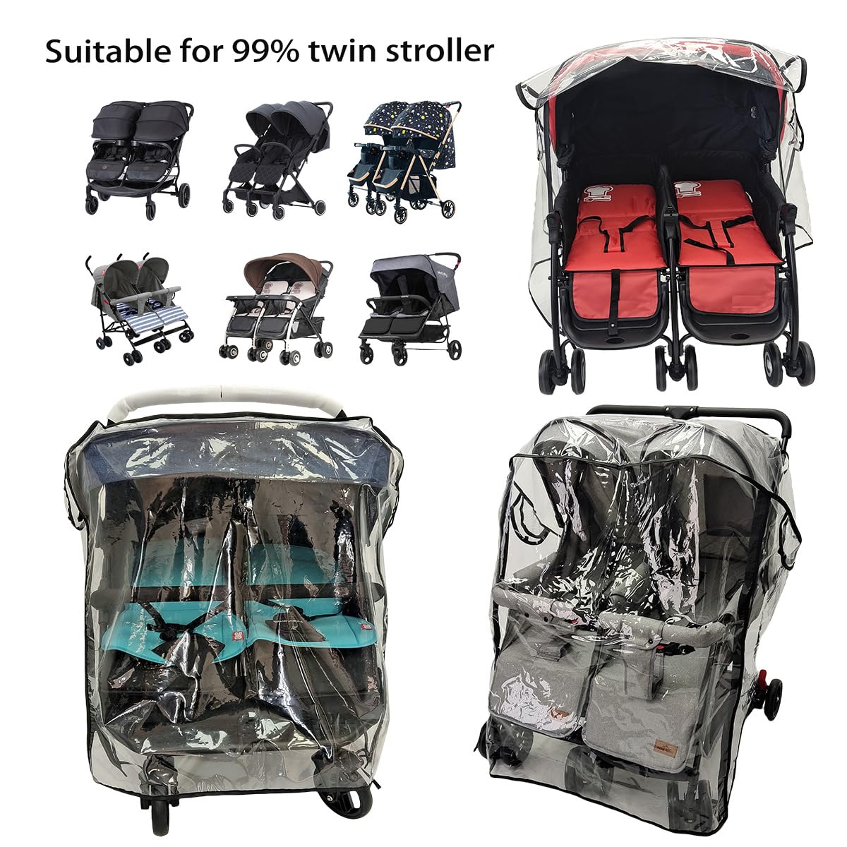 Stroller Rain Cover,Universal Rain Cover for Side by Side Baby Stroller, Double Stroller Cover for Rain and Wind,Baby Outdoor Activities Accessories.