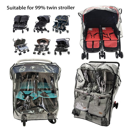 Stroller Rain Cover,Universal Rain Cover for Side by Side Baby Stroller, Double Stroller Cover for Rain and Wind,Baby Outdoor Activities Accessories.