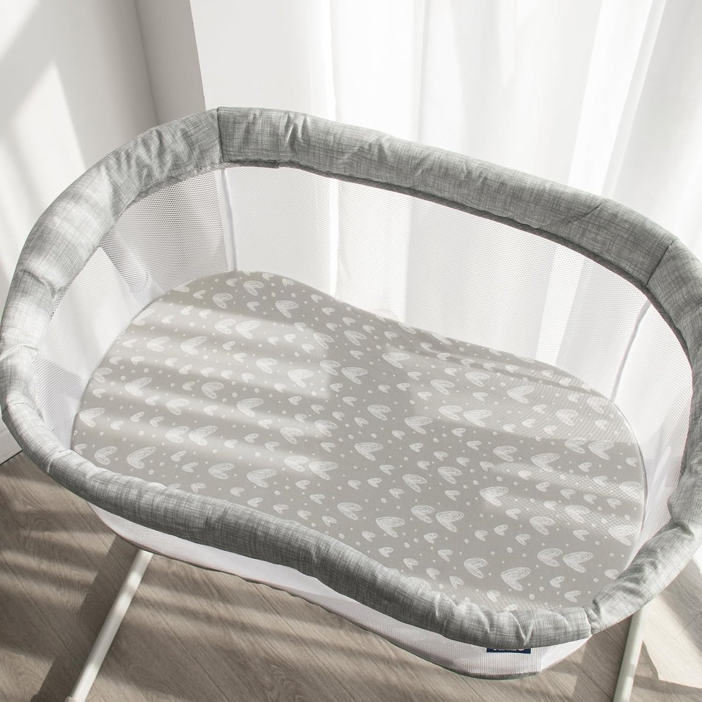 Bassinet Sheets Fit for Simmons Kids By The Bed City Sleeper Bassinet(Twins), Moses Basket and Hospital Bassinet, 100% Cotton, 2 Pack, Gray and White Print - Colors A