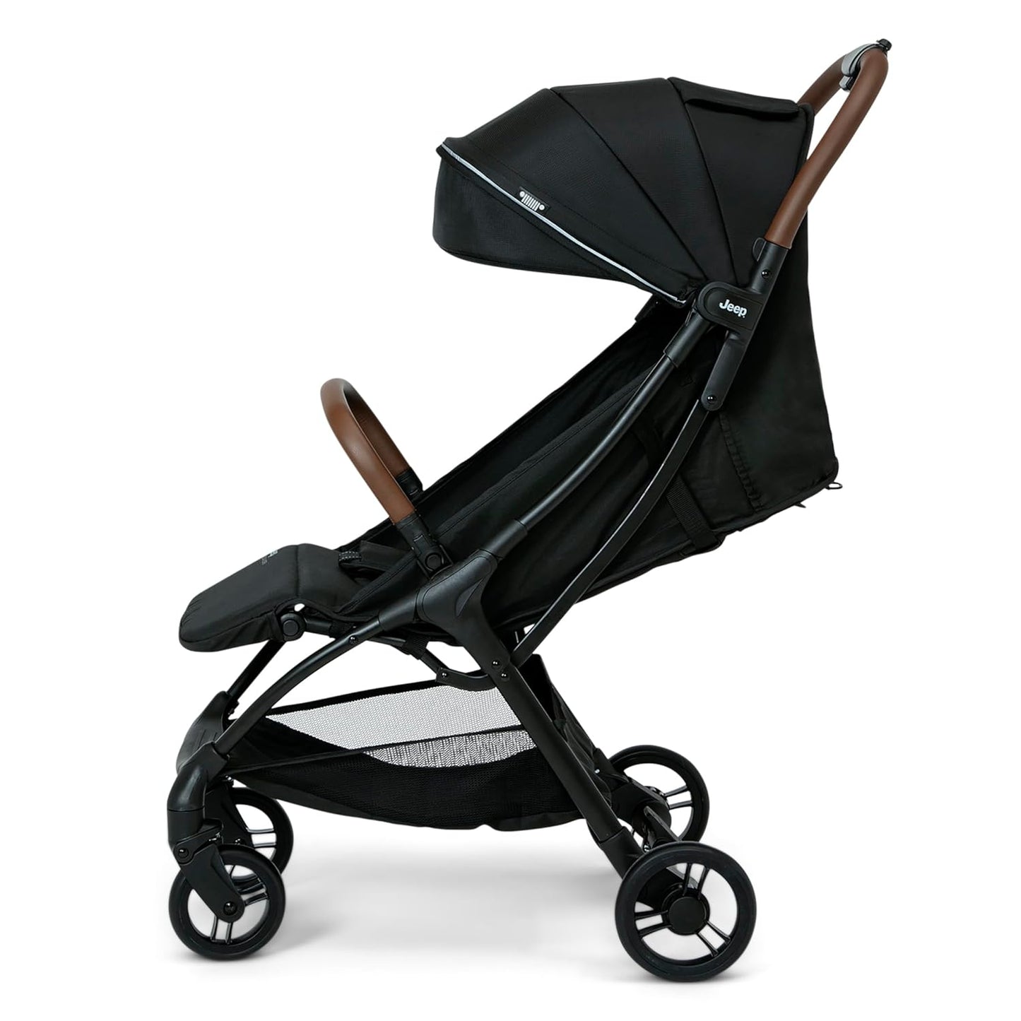 Jeep Altitude Compact Travel Stroller by Delta Children Greenguard Gold, Easy One Hand Fold, Lightweight, Extendable Canopy with Peek-a-Boo Window, Reclining Seat, 4 Wheel Suspension, Olive Green