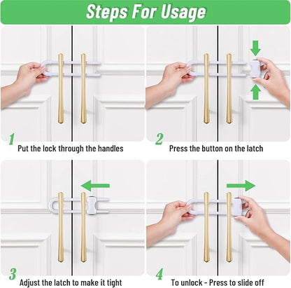 6 Packs Sliding Cabinet Locks, Modacraft Baby Proofing U-Shaped Child Safety Latches Adjustable White Locks for Handles Knobs Drawers Closet Cupboard