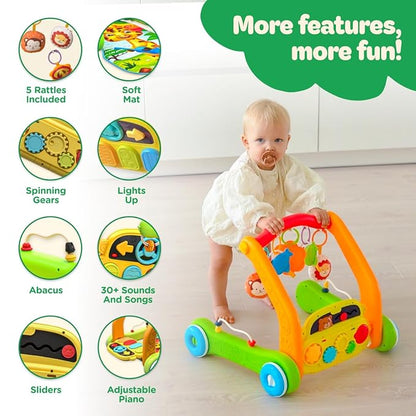 Move2Play, 4-in-1 Baby Play Mat & Activity Center Gym | Walker | Infant Present for Tummy Time | Birthday Gift for 3, 4, 5, 6, 7, 8, 9, 10, 12 + Month Old Boys & Girls (Yellow)