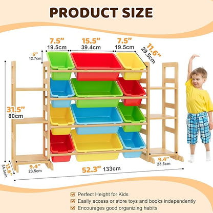 Large Toy Storage Organizer Kids Toy Organizer and Bookshelf Combo with 12 Bins and 6 Shelves Toy Organization Box Toy Shelf for Playroom, Bedroom, Nursery