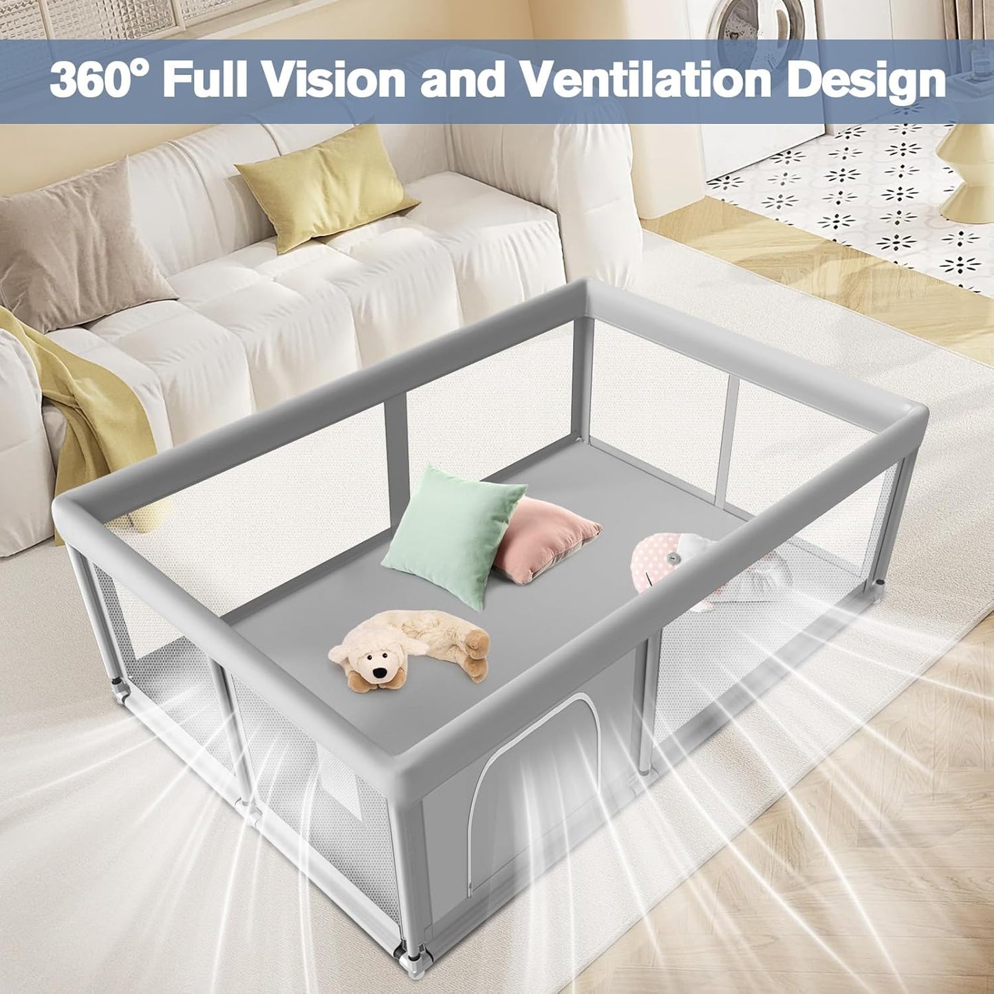 Large Baby Playpen for Babies and Toddlers, Playpen 74×50, Large Baby Play Yards Indoor & Outdoor, Sturdy Safety Baby Play Pen with Soft Breathable Mesh, Toddlers Activity Center with Anti-Slip Base