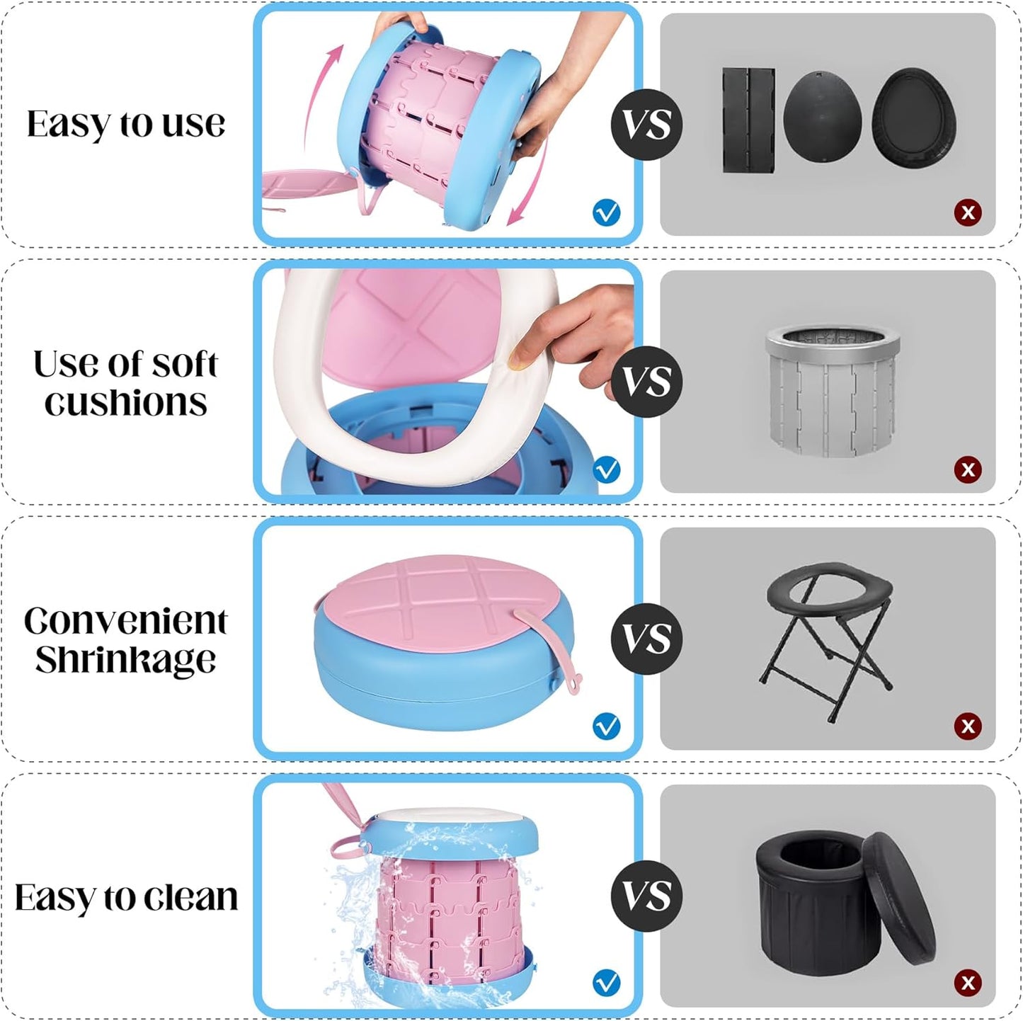 Inmorven Portable Toilet Camping Foldable Potty for Toddler Adults Kids Travel Potty for Car,Camping,Trips,Boat,Indoor,Outdoor Emergency,Travel etc,Adjustable Height Training Toilet Seat.