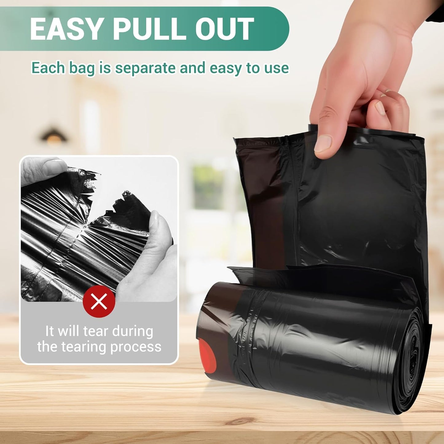 Handle Trash Bags 4 Gallon 100 Counts Small Garbage Bags for Office,Kitchen,Bedroom Waste Bin, Rubbish,Trash Can Liner