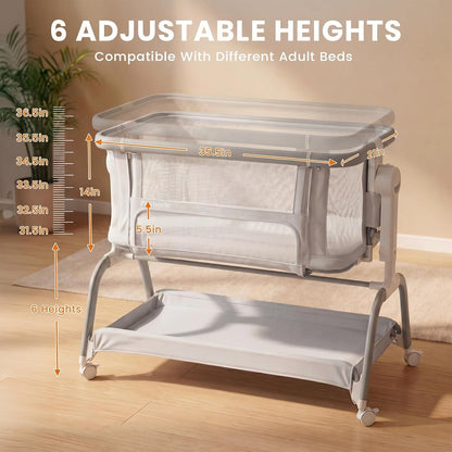 3 in 1 Baby Bassinet,Rocking Bassinets Bedside Sleeper with 6 Adjustable Heights,Breathable Full-Mesh,Comfortable Mattress & Lockable Wheels,Stable Rolling Portable Crib for Newborns(Gray) | Breathable Full Mesh, V-Shaped Structure