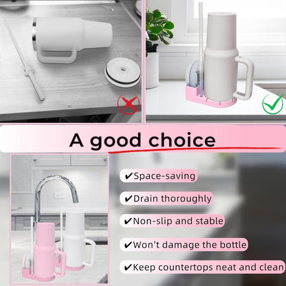 Silicone Bottle Drying Rack for Stanley Cup, Space Saving Tumbler Drying Rack for Water Bottles, Mugs, Glasses, Baby Bottles, Kitchen Accessories with Multifunction Brush(Black)