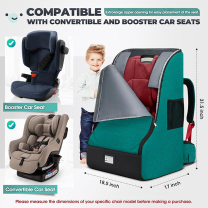 RAINSMORE Padded Car Seat Travel Bag for Airplane Heavy Duty Car Seat Backpack for Air Travel Baby Carseat Cover Bags for Airport Large Car Seats Carrier Fits Car Seats & Booster Seats, Black
