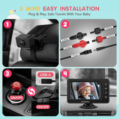 Baby Car Camera USB with No.1 Clarity, 5'' HD 1080P IPS Baby Car Monitor with 3X Zoom, Backseat/Carseat/Rear Seat Camera with Ultra Night Vision, Easy No-Damage Install, S100P(5inch Black)