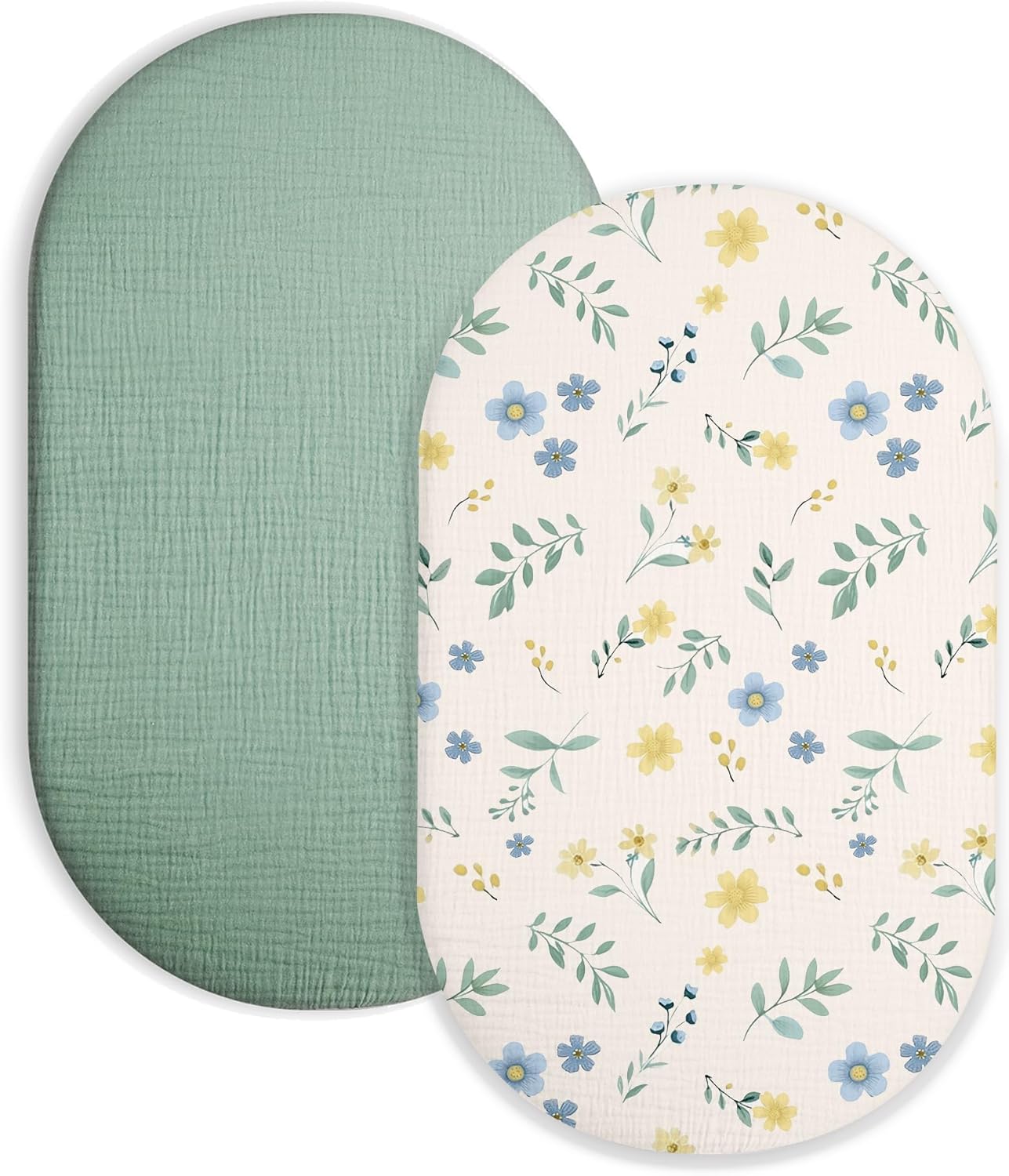 Muslin Bedside Bassinet Sheets 2 Pack, 33x20 Fitted Ultra Soft & Breathable Bedside Sleeper Sheets, Ideal for Baby Girl and Boy, Perfect for Newborns (Hopping Bunnies & Beige)