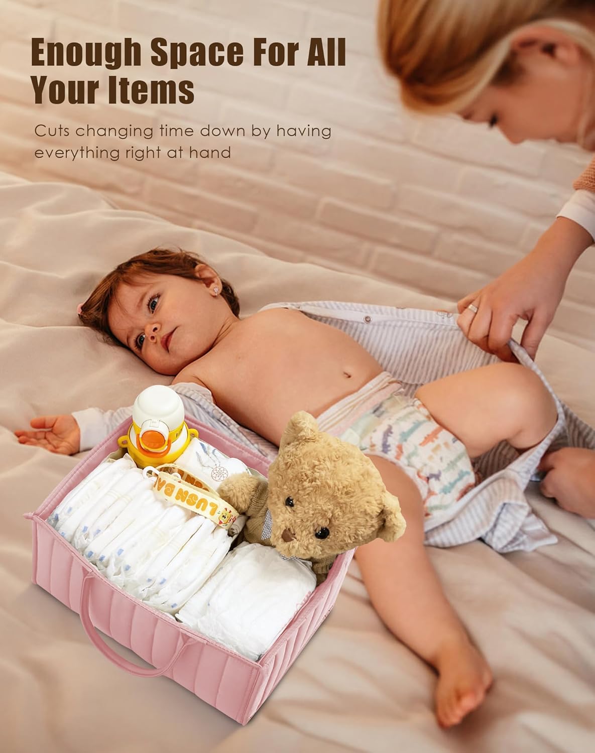 SWEET DOLPHIN 2-Pack Quilted Diaper Caddy Organizer – Premium Puffer Style Nursery Storage Bins – Water-Resistant & Wipeable Changing Table Organizer – Trendy Tote for Home & Car Travel - Mocha Brown