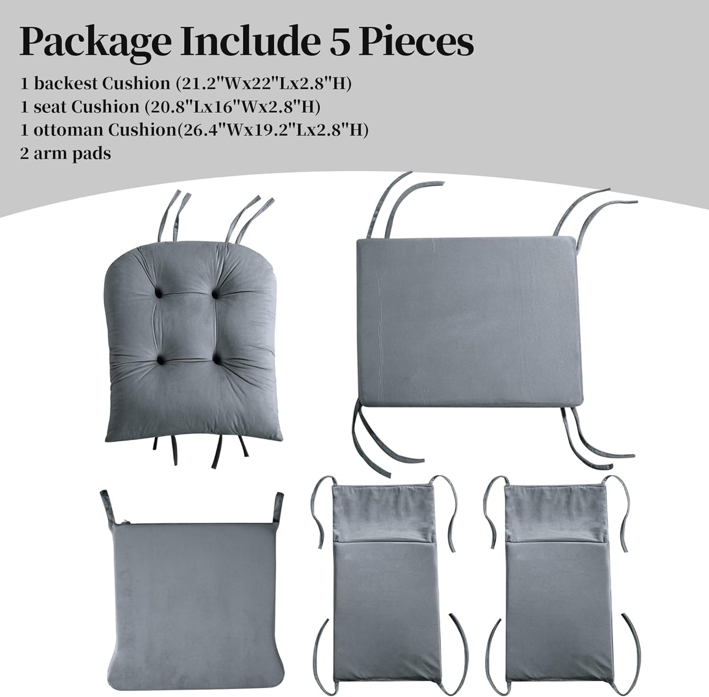 HOMBYS Glider Rocker Replacement Cushions 5 PCS with Storage Side Pocket, Velvet Fabric, Foam & Microfiber Filling, Non-Slip & Washable,Thickened & Supportive for Glider Rocking Chair