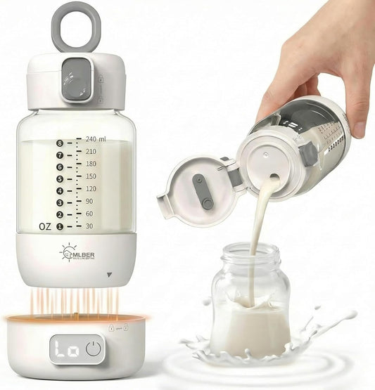 Portable Milk Bottle Warmer: Superfast Heating & Precise Temp Control for Retain Nutrients in Breastmilk & Formula - 8oz Cordless Water Heater with 5 Temp Modes & Split Design for Travel & Household