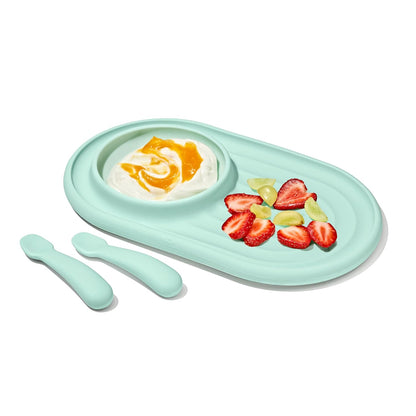 OXO Tot Textured Suction Plate & Spoons Set, Baby Led Weaning Supplies