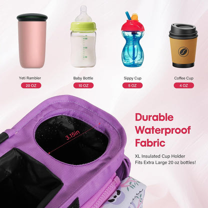 Universal Stroller Organizer with Insulated Cup Holders and Detachable Phone Bag,Stroller Caddy Fits for Stroller Accessories like Uppababy, Baby Jogger, Doona, Nuna Stroller (Green Square grid)