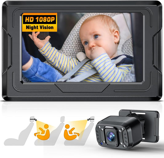FEISIKE Baby Car Camera, 4.3'' Back Seat Baby Car Camera Mirror for Crystal Infrared Night Vision, 360° Rotation & 149° Wide View, 3 Mins Easy Installation