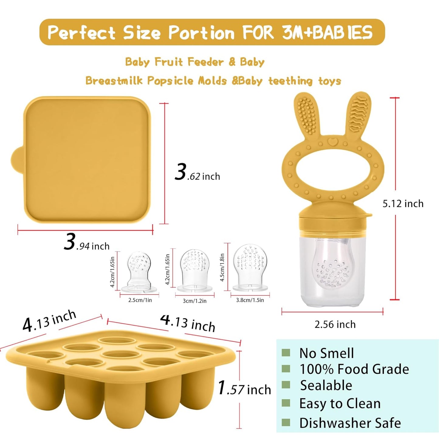 WAJIAYON Baby Breastmilk Popsicle Molds & Baby Fruit Feeder (4 Pack), Infant Food Freezer Tray Storage Containers, Silicone Teething Pacifier Feeder and Teether for Babies（Pink&Purple）