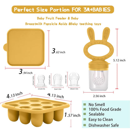 WAJIAYON Baby Breastmilk Popsicle Molds & Baby Fruit Feeder (4 Pack), Infant Food Freezer Tray Storage Containers, Silicone Teething Pacifier Feeder and Teether for Babies（Pink&Purple）