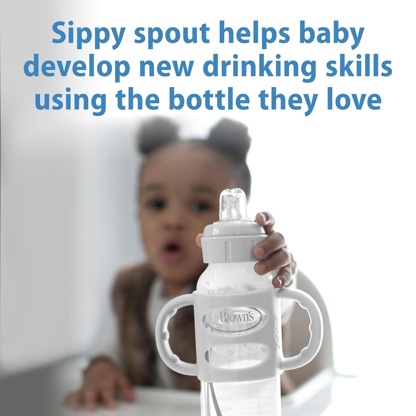 Dr. Brown's Milestones Narrow Sippy Spout Bottle with 100% Silicone, Easy-Grip Handles and Soft Sippy Spout, 8oz/250mL, Light Pink and Ecru, 2-Pack, 6m+