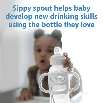 Dr. Brown's Milestones Narrow Sippy Spout Bottle with 100% Silicone, Easy-Grip Handles and Soft Sippy Spout, 8oz/250mL, Light Pink and Ecru, 2-Pack, 6m+