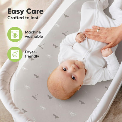 2-Pack Organic Bassinet Sheets for Girls, Boys - 100% Cotton Bassinet Mattress Sheets Compatible with Halo Bassinest Swivel Sleeper, Graco, Baby Delight, Chicco, Unisex Fitted Bassinet Sheets (Elly)