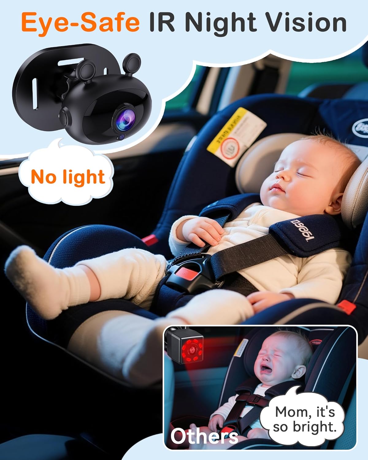 Wkzay Baby Car Camera 2-Pack – HD 1080P, 150° Wide Angle, Night Vision, Adjustable LED Light, Easy Installation, Infant Safety, Rear Seat Monitoring for Car Travel