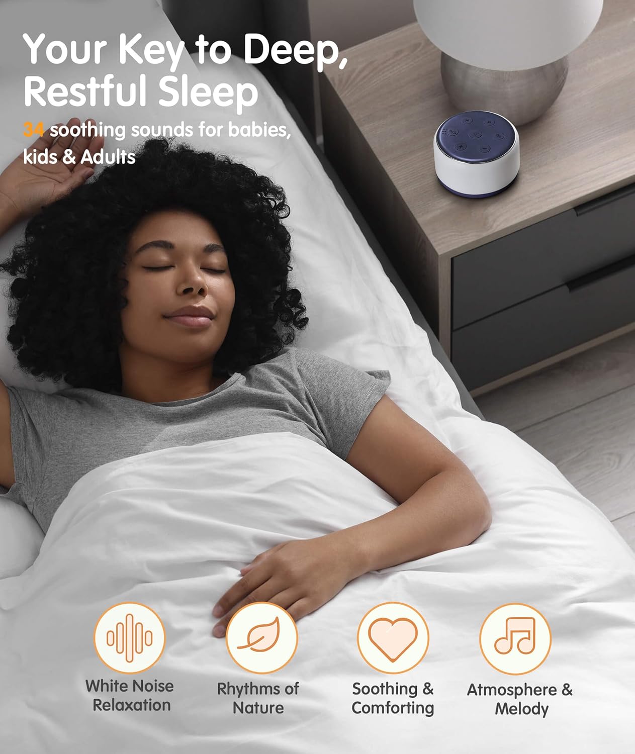 FamiSym White Noise Sound Machine Baby for Sleeping with Night Light – 34 Soothing Sounds, Rechargeable White Noise Machine for Kids Adults, Portable Lullaby Sleep Machine Baby Soother Home Travel