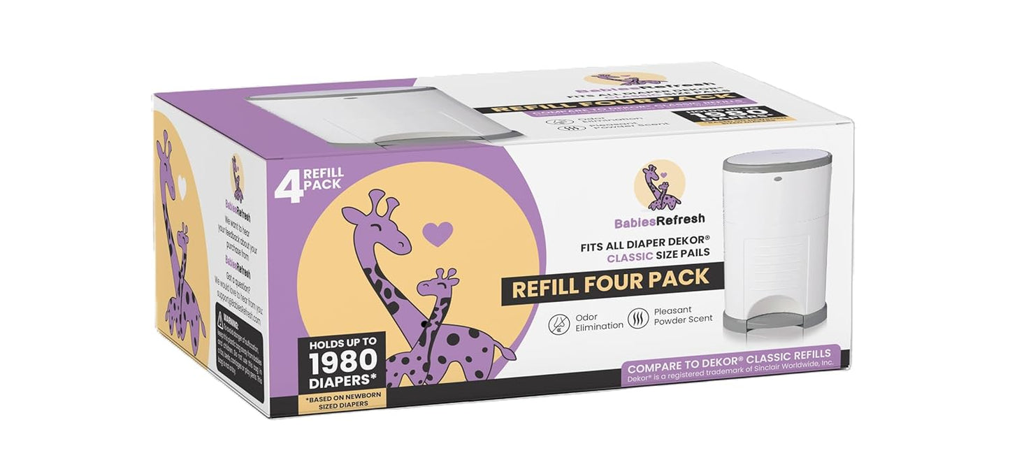 Refills Compatible with DEKOR PLUS Diaper Pail Refills | 8 Pack | Diaper Pail Odor Eliminator| Fresh Powder Scent | Each Diaper Bag Refill Holds up to 4640 Diapers | Diaper bin refill