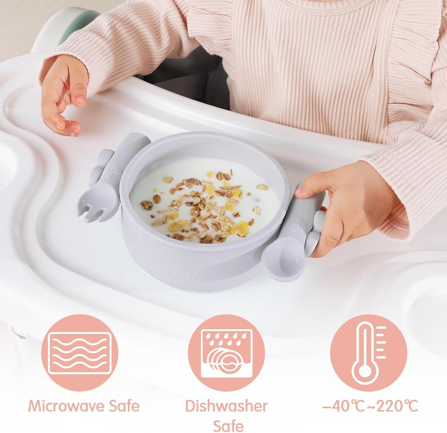 Dommy Baby Bowl with Suction BPA-Free Suction Bowl for Baby with Spoon and Fork Silicone Suction Bowl with Lid