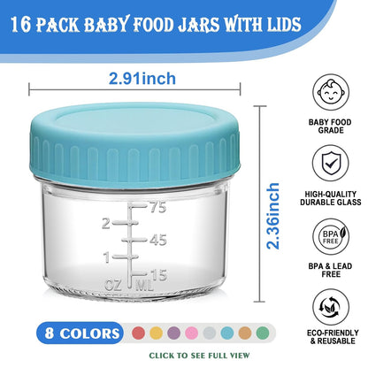 Accguan 16 Pack Glass Baby Food Storage Containers, 4 oz Baby Food Jars with Lids, Baby Food Maker for Microwave & Dishwasher Freezer Safe,BPA Free
