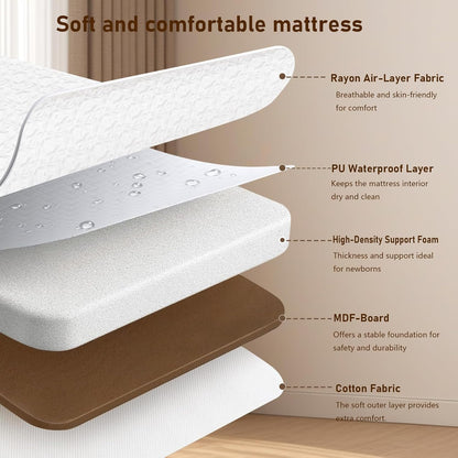 3 in 1 Baby Bassinet Bedside Sleeper,Bedside/Rocking Bassinet for Baby with Waterproof Comfy Mattress and Lockable Wheels,7 Adjustable Height, Easy Folding Portable Crib for Newborn-Khaki