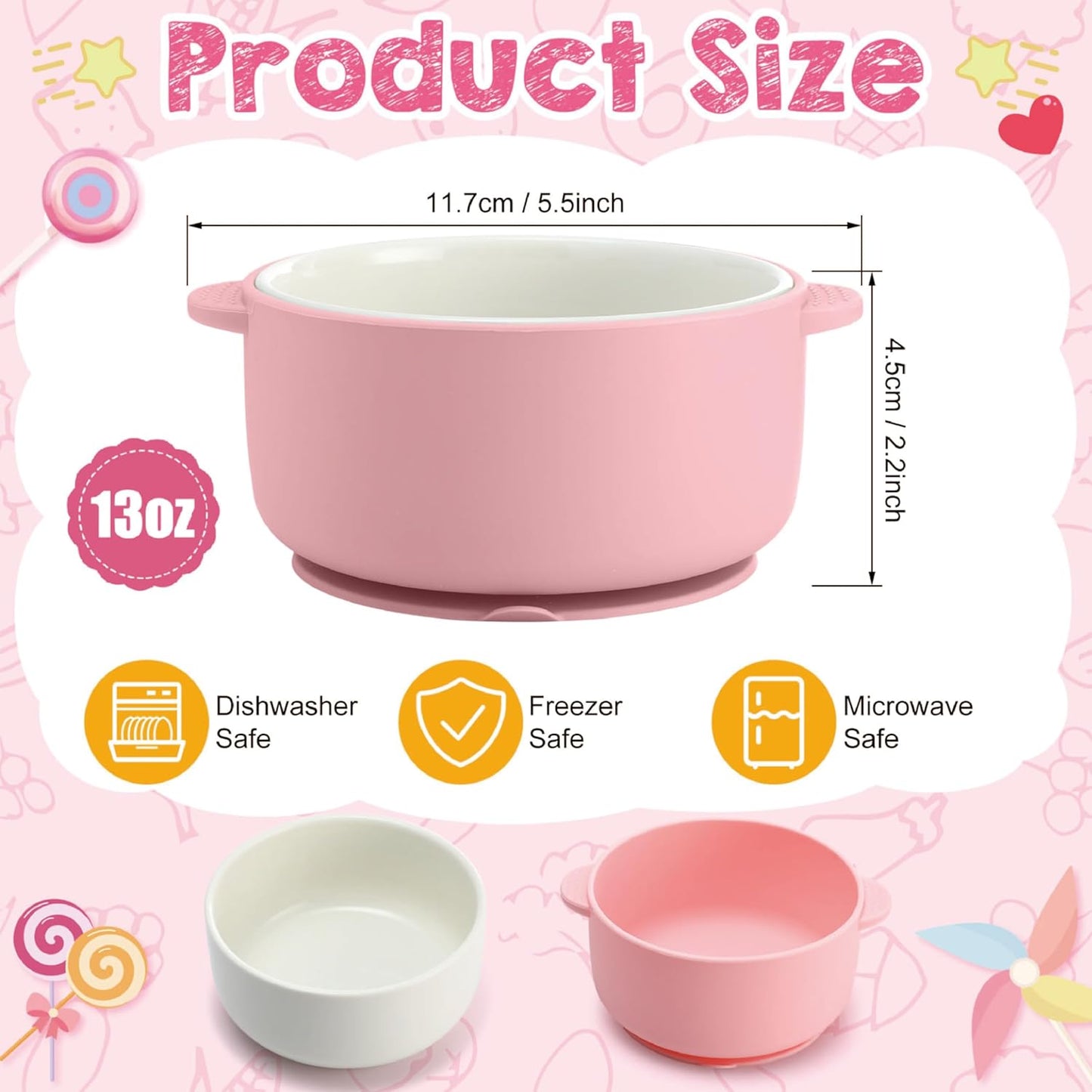 Domensi 4 Sets Kids Porcelain Bowls with Suction Sleeves Toddler Suction Bowl Upgrade Durable Microwave Dishwasher Safe Cereal Soup Snack Dishes for Baby Children Feeding Supplies (Macaron Colors)