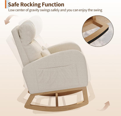 GarveeHome Teddy Fleece Rocking Chair, Modern Nursery Glider Chair with Side Pockets and Pillow, Rocker Chair for Living Room Bedroom Nursing Room, Pink
