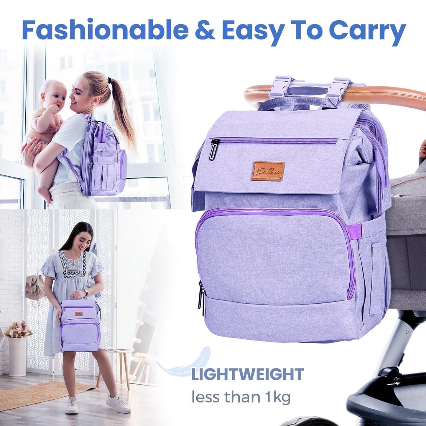 PILLANI Baby Diaper Bag Backpack - Large Waterproof Travel Diaper Bag for Boys & Girls, 16 Organizer Pockets with Changing Pad, Insulated Bottle Pockets & Stroller Straps, Baby Shower Gifts, Dinosaur