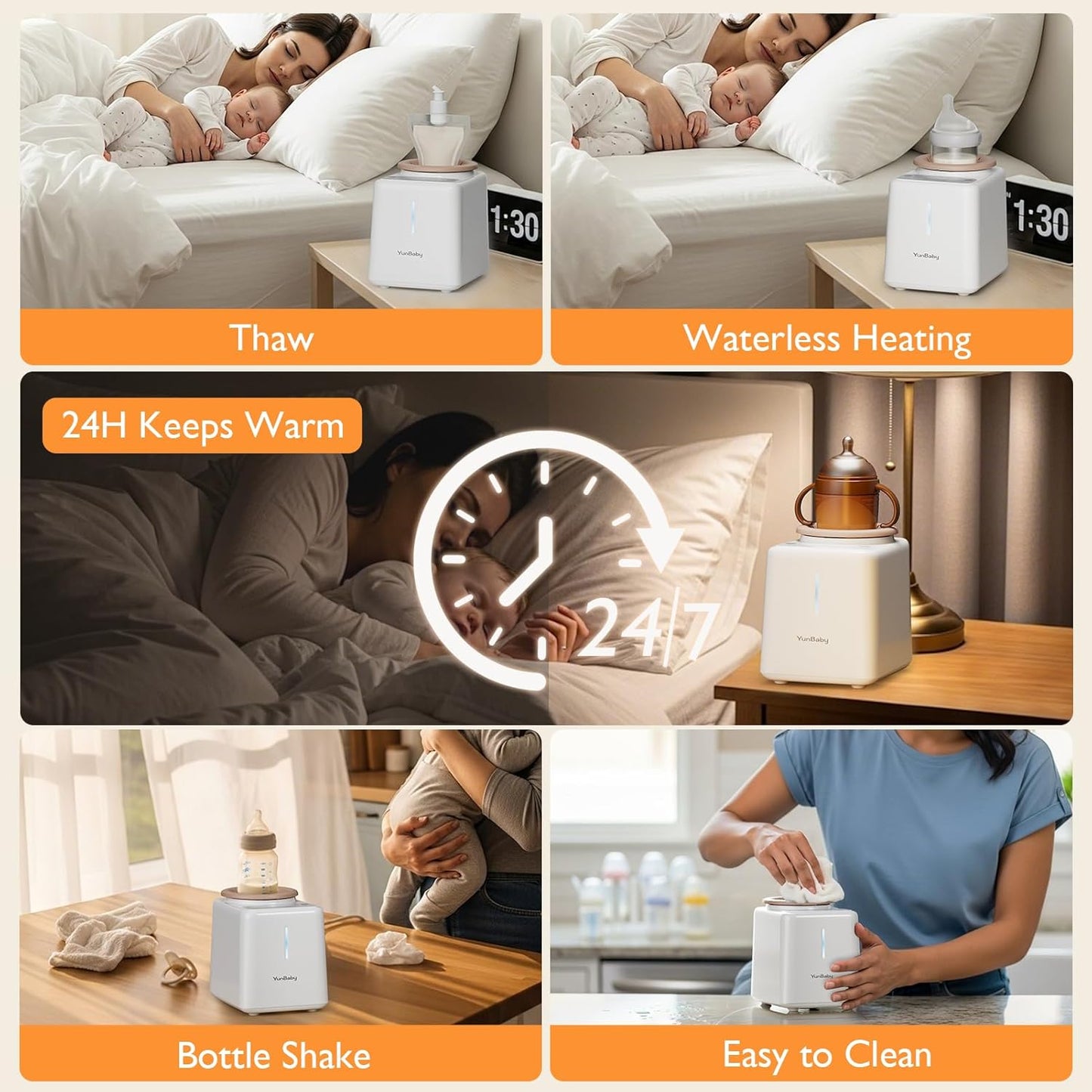 Waterless Baby Bottle Shaker and Warmer, Fast Heating & Automatic Mixing for Formula, Adjustable Temperature, Quiet, Easy to Clean, Fits All Bottles