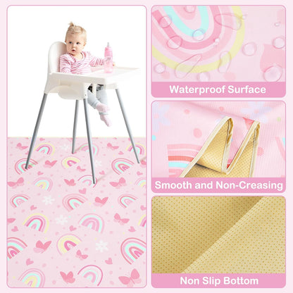 Basumee Splat Mat High Chair Mat Waterproof Baby Play Splat Mat for Under High Chair Food Catcher Highchair Mat for Floor Non Slip Bottom, Pink Rainbow, 46x42 Inches