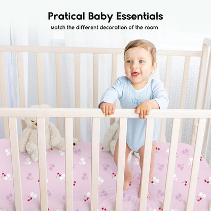 Yoofoss Pack and Play Sheets Fitted, Mini Crib Sheets 2-Pack for Pack N Play Mattress, Stretchy Playard Sheet, Soft and Breathable Green+Giraff